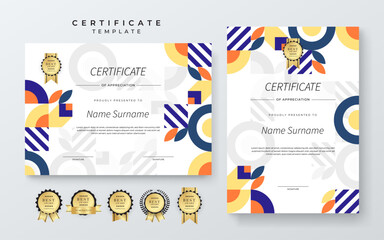 Modern Certificate of Appreciation Template with Colorful Geometric Design. Simple certificate template featuring vibrant geometric patterns. Ideal for awards, achievements, and recognition events