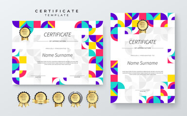 Colorful Geometric Shape Certificate Template With Modern Geometric Design. Simple certificate template geometric shapes. Perfect for professional or educational recognition needs