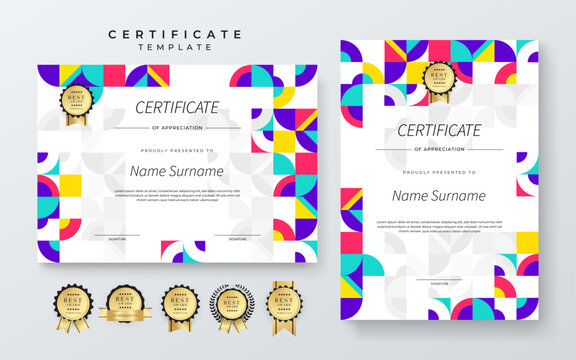 Colorful Geometric Shape Certificate Template With Modern Geometric Design. Simple certificate template geometric shapes. Perfect for professional or educational recognition needs
