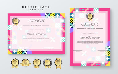 Modern Certificate of Appreciation Template with Colorful Geometric Design. Simple certificate template featuring vibrant geometric patterns. Ideal for awards, achievements, and recognition events