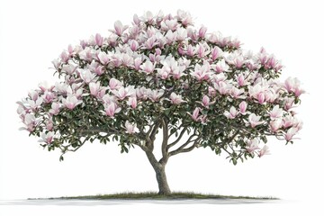 Fototapeta premium A magnolia tree blooming with pink flowers.
