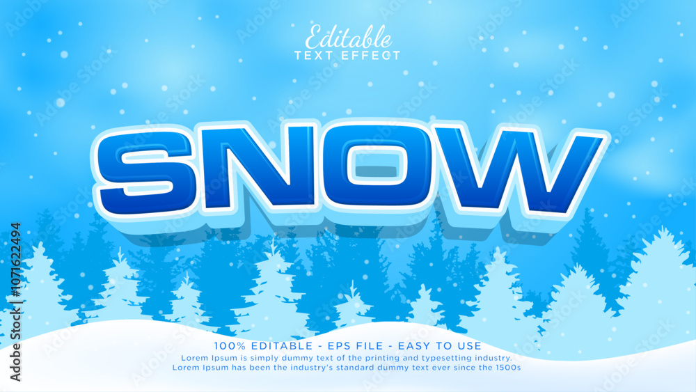 Poster editable text effect with snow theme, snowy text style template