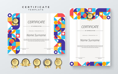 Modern Certificate Template with Colorful Geometric Shape Abstract Design Illustration