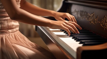 Fototapeta premium close up of hands playing piano