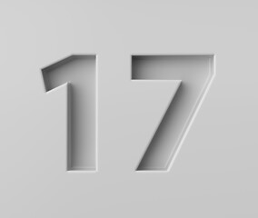 Sleek White Number 17 Seventeen With A Subtle Shadow Embossed Into Grey Background 3D Illustration