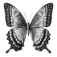 Detailed Stippled Dotwork Butterfly Illustration with Intricate Wings with clipping path.