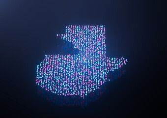 Illuminated Guatemala Digital Data Map Pink And Blue Neon Glowing Particles 3D Illustration