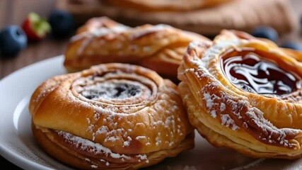 close up Cherry jam pastry treat, dusted in powdered sugar on top - Powered by Adobe