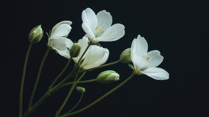 Obraz premium White Flowers on a Black Background