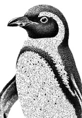 Detailed Stippled Dotwork Penguin Illustration with Textured Feathers with clipping path.