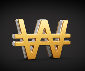 Obraz premium Shiny Golden Korean Won Currency Symbol Gleams With Sleek Modern Design 3D Illustration