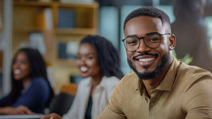 Young Professional in Collaborative Workspace with Team. Generative AI.