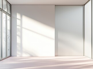 Fototapeta premium Modern minimalist space with dove white walls and pastel pink flooring.