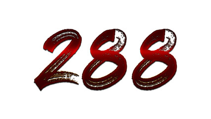 3D blood red number design of 288 on white background.