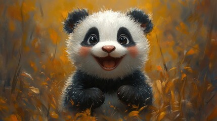 Fototapeta premium Cute Hand-Painted Panda Illustration with Big Eyes and Chubby Cheeks