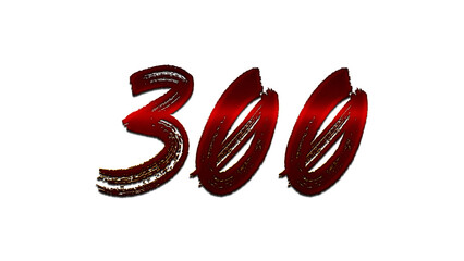 3D blood red number design of 300 on white background.