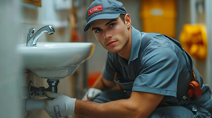 Plumber Working on a Sink - Realistic Image