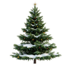 Fototapeta premium Christmas tree with snow and colorful lights on transparent background