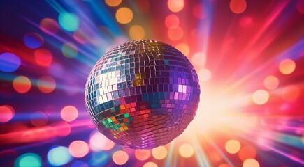 Obraz premium disco ball with lights, disco ball and lights, disco ball on abstract colored background, disco ball in the night club, lights in the disco