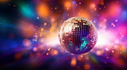 Obraz premium disco ball with lights, disco ball and lights, disco ball on abstract colored background, disco ball in the night club, lights in the disco