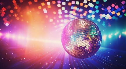 Obraz premium disco ball with lights, disco ball and lights, disco ball on abstract colored background, disco ball in the night club, lights in the disco