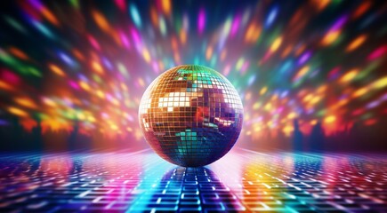 Obraz premium disco ball with lights, disco ball and lights, disco ball on abstract colored background, disco ball in the night club, lights in the disco