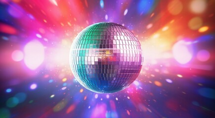 Obraz premium disco ball with lights, disco ball and lights, disco ball on abstract colored background, disco ball in the night club, lights in the disco