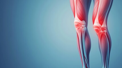 Fototapeta premium Close up view of a painful knee joint with highlighted anatomical structures such as bones ligaments tendons and muscles Concept of medical health