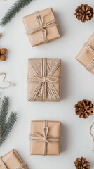Fototapeta premium A Collection of Sustainable and Eco-Friendly Holiday Gift Wrapping Ideas Featuring Natural Elements and Rustic Charm for a Thoughtful Celebration