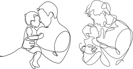 Father and Child Line Art Drawing