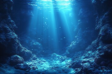 Fototapeta premium A deep blue ocean with sunlight shining through the water