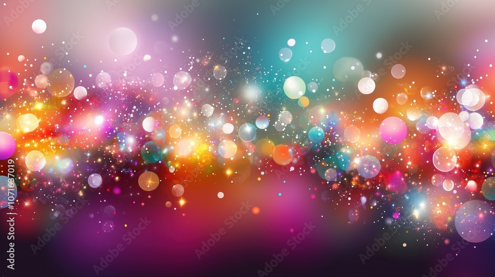 Poster festive abstract background with vibrant colorful lights, bokeh effect, and sparkles for a celebrati