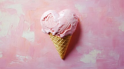 A heart-shaped ice cream cone, melting on a pink background. It's the perfect treat for a hot summer day.