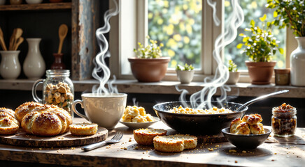 Home-Cooked Family Breakfast in a Cozy Kitchen