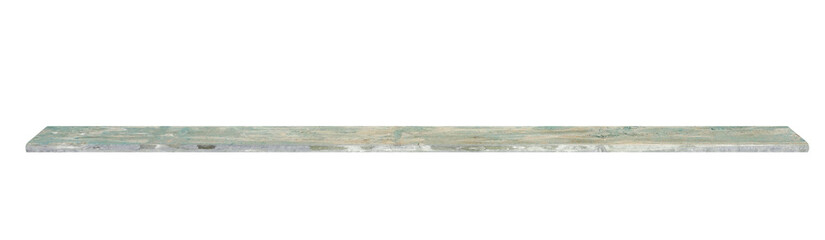 Old board with peeled off green paint, side view from below. On isolated transparent background.