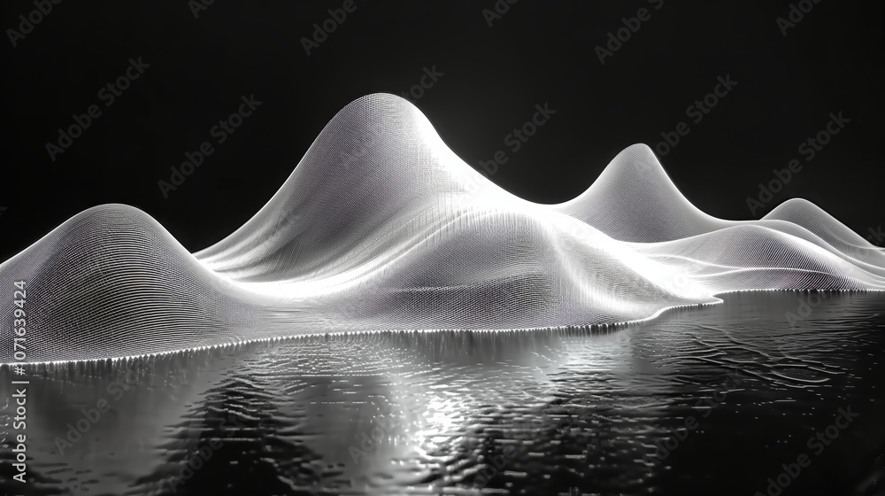 Poster a captivating display of abstract light formations reflecting on a tranquil water surface, showcasin
