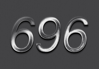 Chrome metal 3D number design of 696 on grey background.