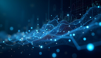 Fototapeta premium Abstract representation of big data and analytics with layered graphs, charts, and glowing data points