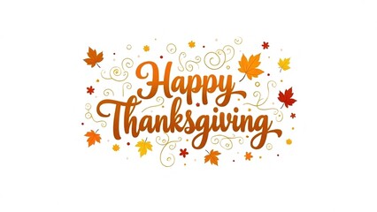 Digital illustration celebrating Thanksgiving and plain white backdrop scene, scene-playful and text-golden