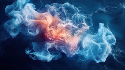 Obraz premium Ethereal Abstract Smoke Swirls in Blue and Orange Over Dark Background - Mystical Fluid Art