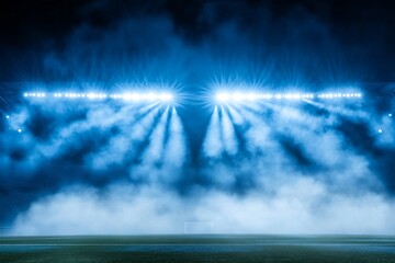 Large stadium dark blue sky background is lit Vibrant Lights Pierce