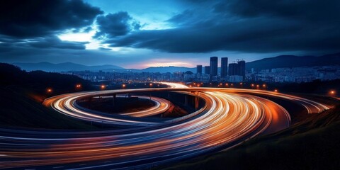 Panoramic view city night sky dark cloudy lit Cuttingedge IT roadmap