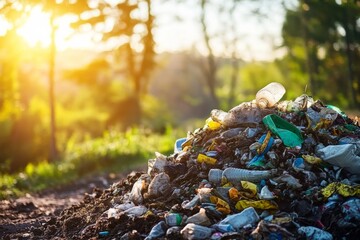 Obraz premium Pile garbage dirt ground is made up various Biodegradable Plastics Decompose