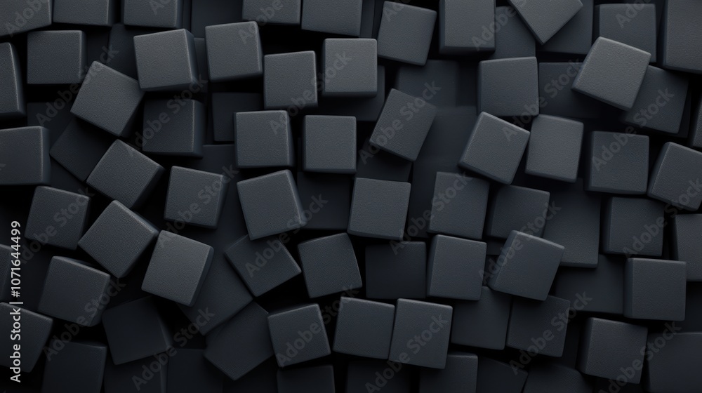 Poster a close-up view of numerous small, square black objects scattered irregularly across a surface.