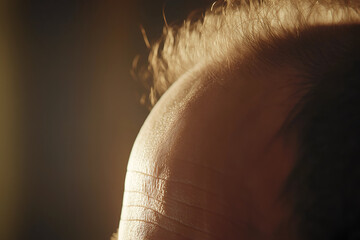 Bald head of a man. Concept of male pattern hair loss or sparse hair.