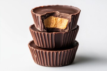 Three chocolate cups stacked top each other are Vegan Peanut Butter