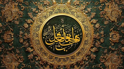 Naklejka premium Islamic Calligraphy Artwork with Intricate Floral Motifs