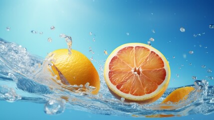 Bunch of Oranges Falling Into the Water. Generative AI.