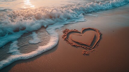 Obraz premium Heart Drawing in Sand at Sunrise by the Beach