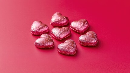 Obraz premium Heart-shaped candies on vibrant red background